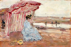 沙滩伞下的女人，1895年